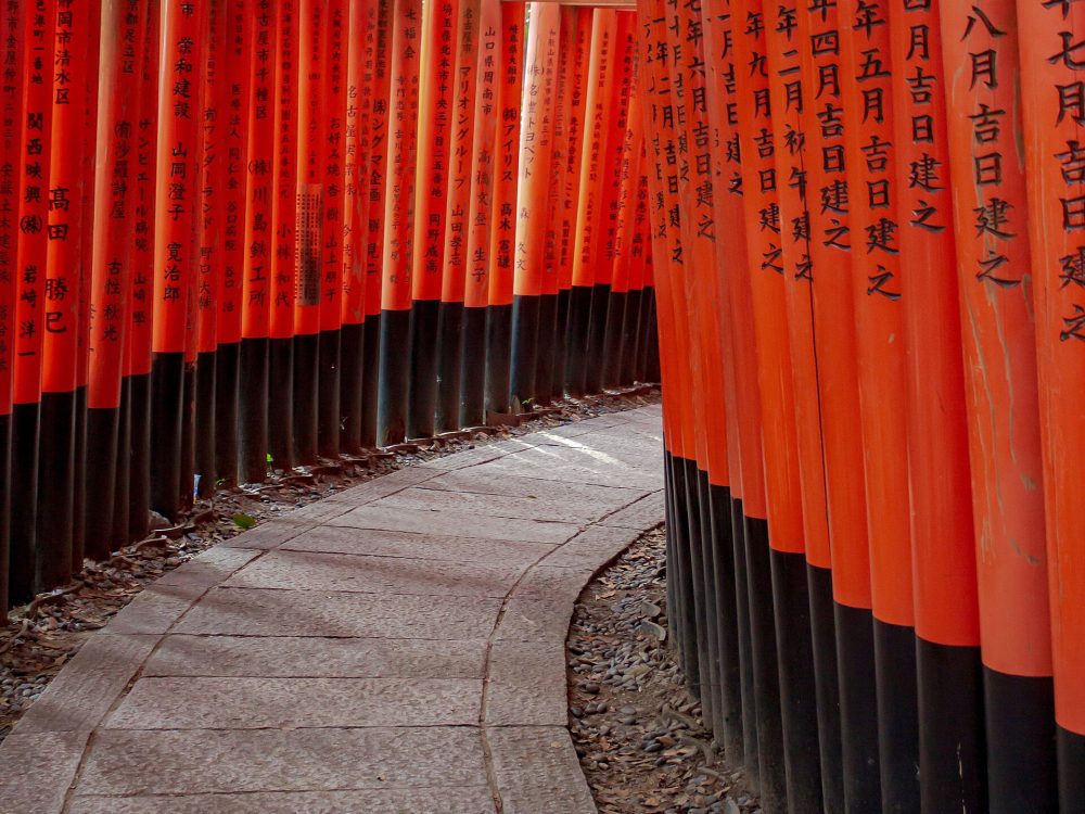 Dusk in the torii tunnel at Fushimi Inari
